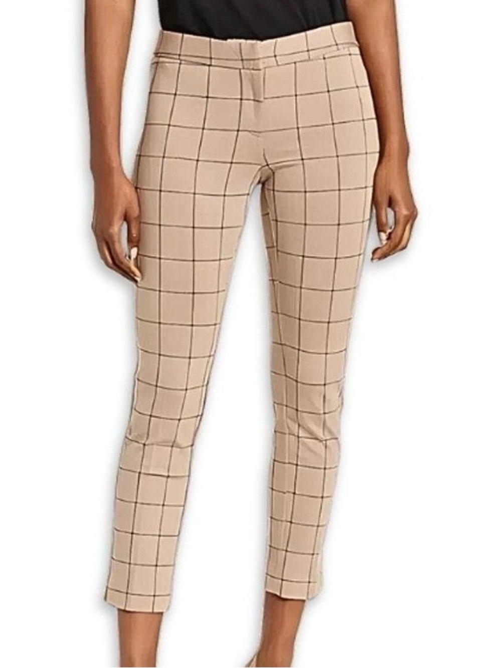 Amanda & Chelsea Tan Checkered Modern Fit Ankle Pants